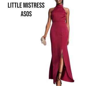 NWT ASOS Little Mistress HIGH NECK SATIN MAXI DRESS Women’s 8 RED Cocktail SEXY